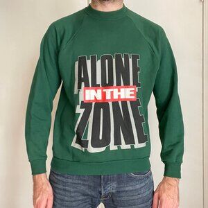 Vintage Alone In The Zone Size L Large Crewneck Hanes Big Graphic Raglan Green